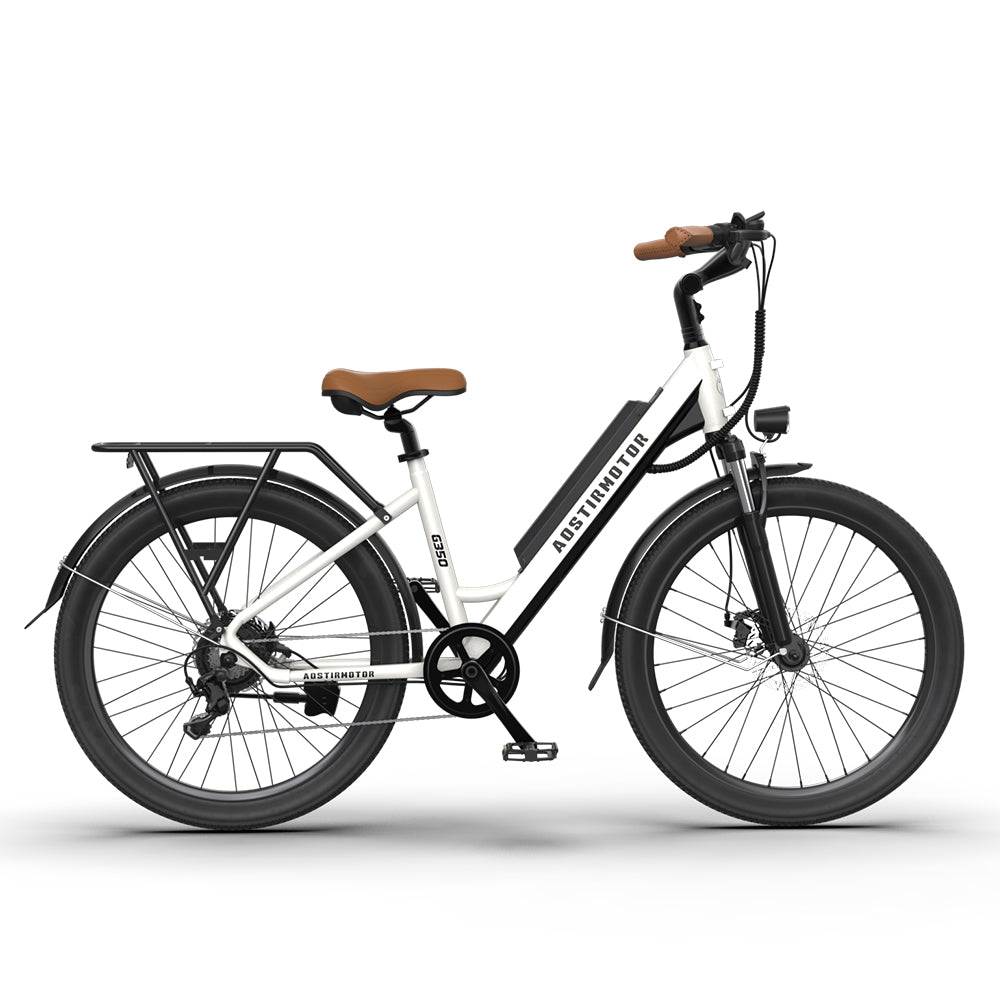 US Spot Aostirmotor 350W Electric Bike Bicycle 26x2.1" Tire 36V/10Ah Li-Battery E-Bike White