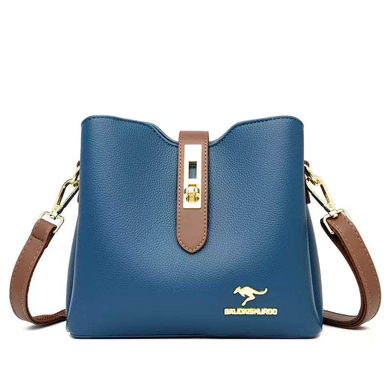 Three-layer Contrasting Color Large-capacity Women's Bag Popular Women's One-shoulder Bucket Bag