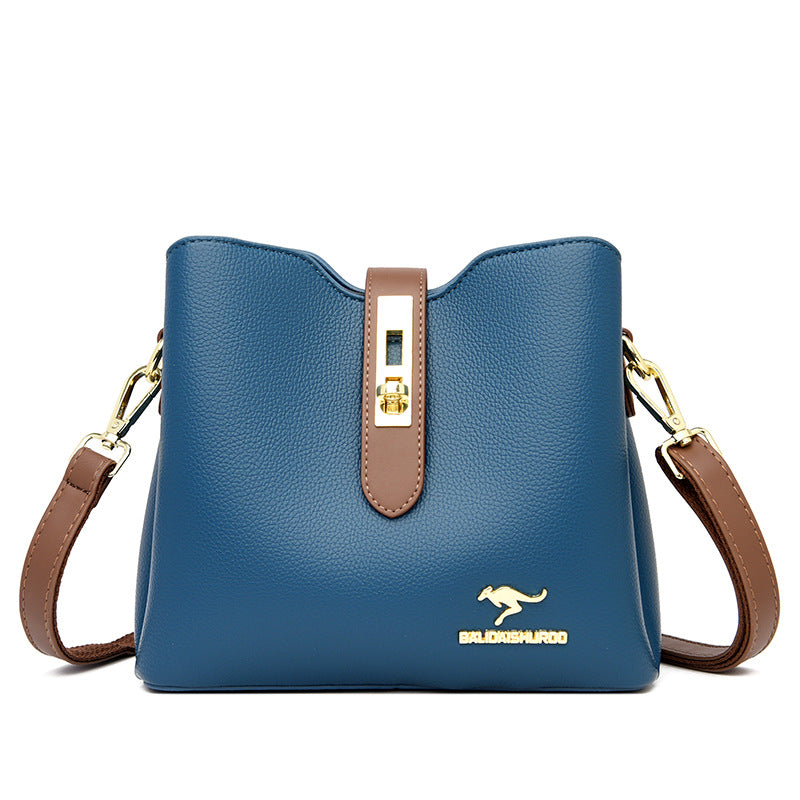 Three-layer Contrasting Color Large-capacity Women's Bag Popular Women's One-shoulder Bucket Bag