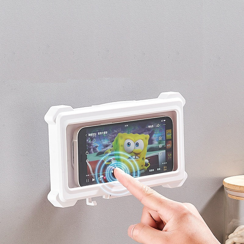Bathroom Waterproof Mobile Phone Case Wall Mount Mobile Phone Holder Dual Purpose Kitchen