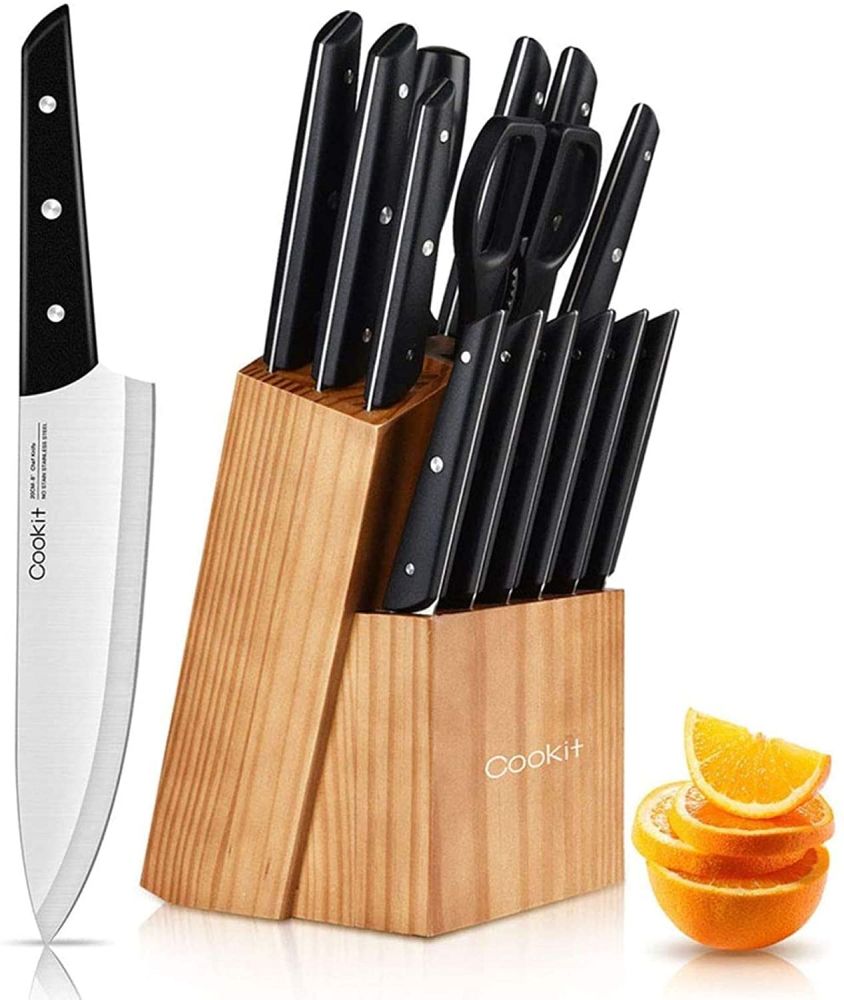 US In Stock 15 Piece Kitchen Knife Set with Base