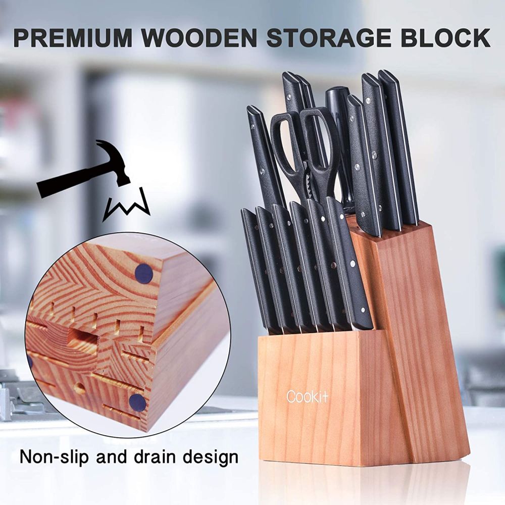 US In Stock 15 Piece Kitchen Knife Set with Base
