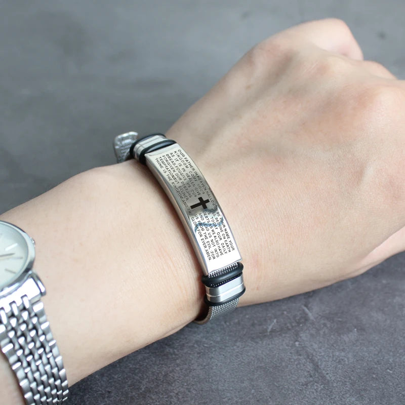 Men's Stainless Steel Fashion Mesh Strap Bracelet, Jesus Christianity, Scripture Bracelet, Customizable Logo