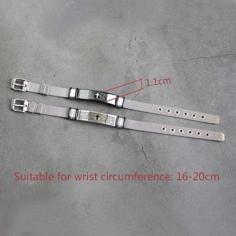 Men's Stainless Steel Fashion Mesh Strap Bracelet, Jesus Christianity, Scripture Bracelet, Customizable Logo