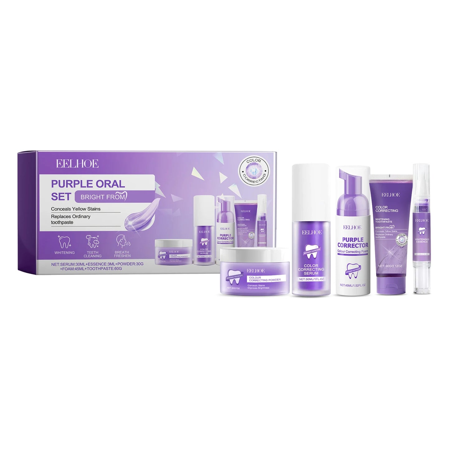 Eelhoe Purple Toned Teeth Care Set Multi-Purpose Oral Hygiene Products for Clean Teeth and Fresh Breath