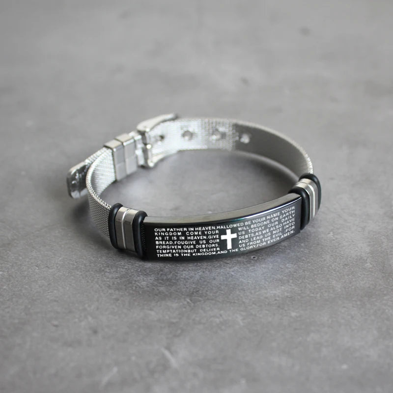 Men's Stainless Steel Fashion Mesh Strap Bracelet, Jesus Christianity, Scripture Bracelet, Customizable Logo