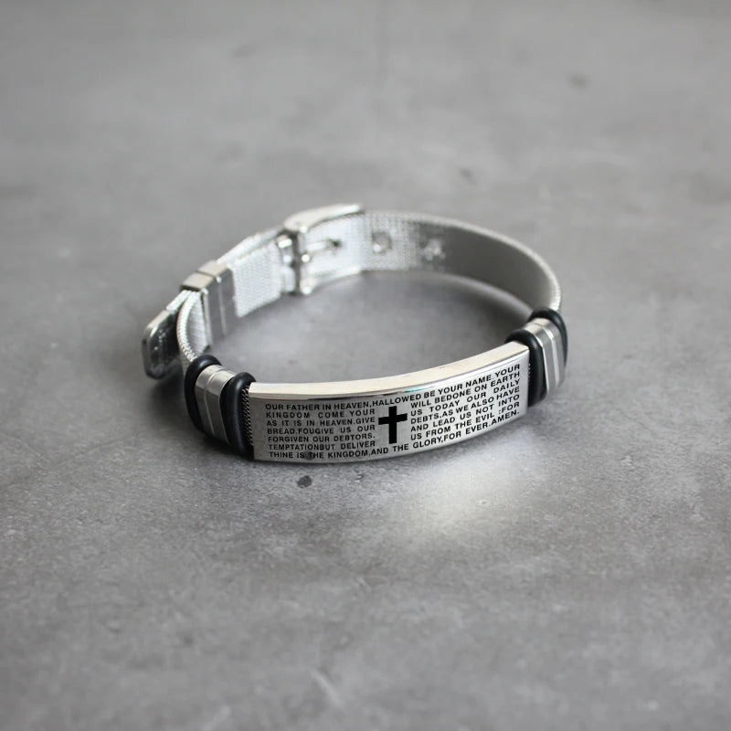 Men's Stainless Steel Fashion Mesh Strap Bracelet, Jesus Christianity, Scripture Bracelet, Customizable Logo