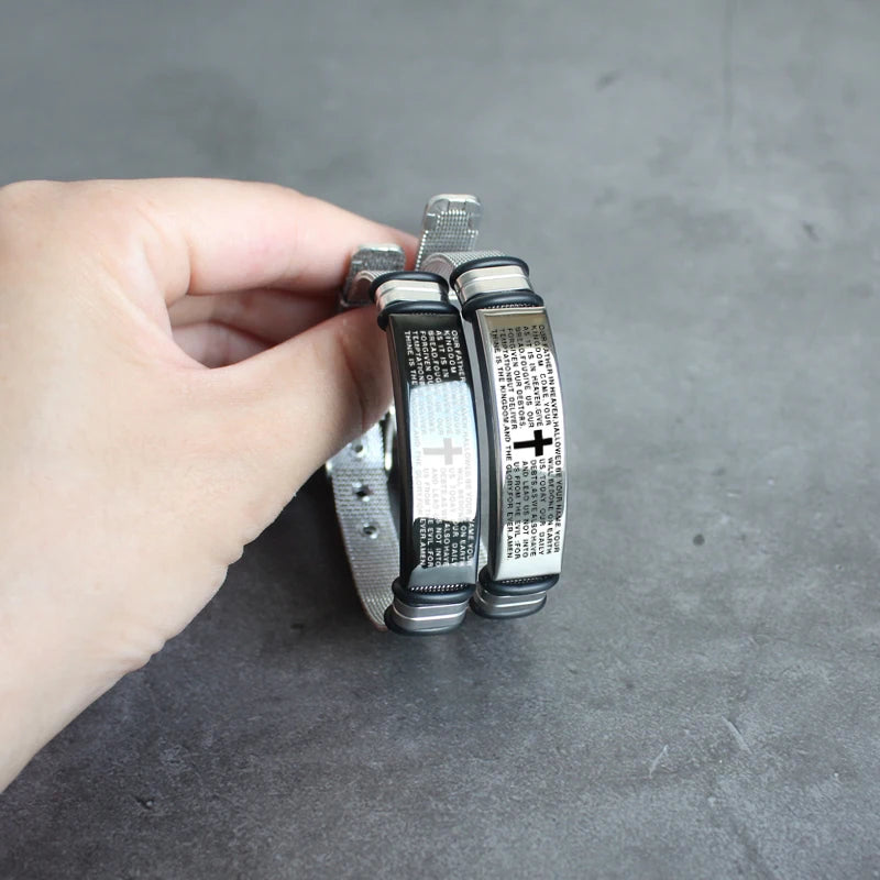 Men's Stainless Steel Fashion Mesh Strap Bracelet, Jesus Christianity, Scripture Bracelet, Customizable Logo