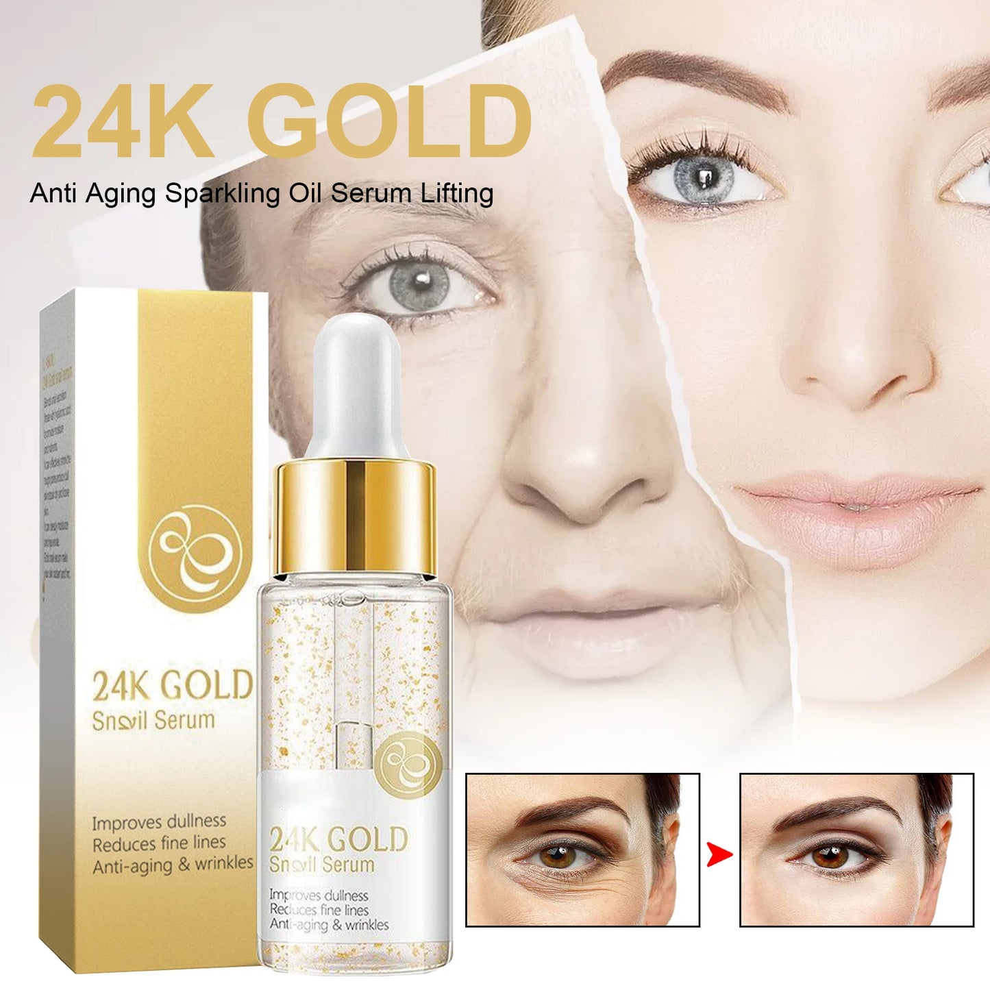 OEM 24K Gold Anti-Aging Skin Care Serum 15ml Shining Oil for Essence for Facial Firming Fine Lines Nasolabial Folds Wrinkle Lift