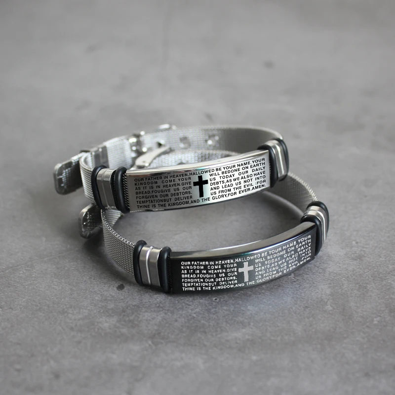 Men's Stainless Steel Fashion Mesh Strap Bracelet, Jesus Christianity, Scripture Bracelet, Customizable Logo