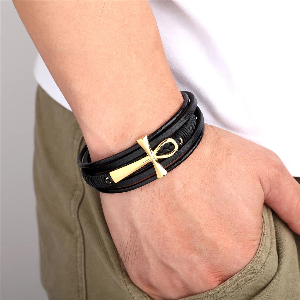 New Wholesale Luxury Chakra Bracelet Men Bracelet Fashion Charm Cross Stainless Steel Bracelet Jewelry Best Gifts for Christmas