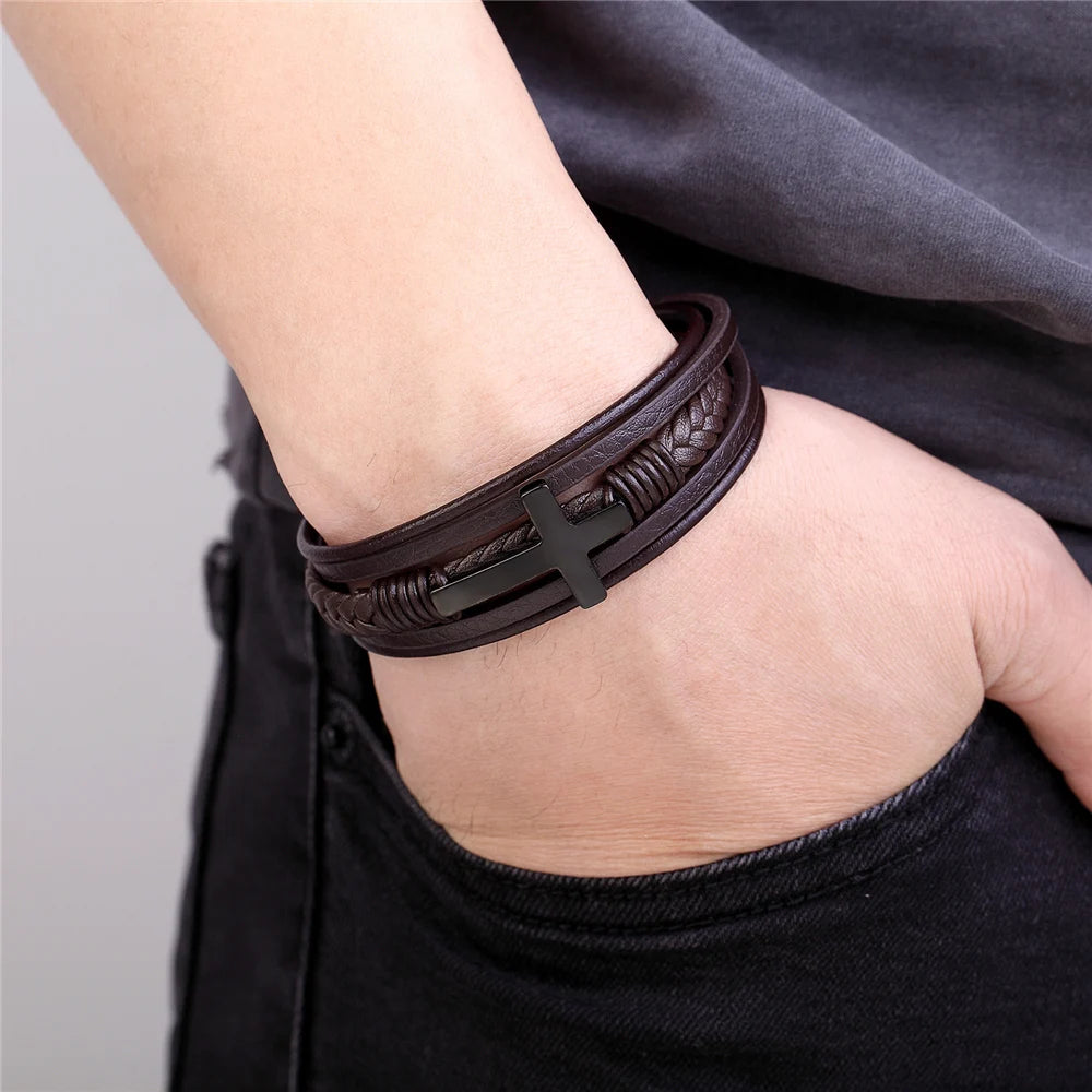 New Wholesale Luxury Chakra Bracelet Men Bracelet Fashion Charm Cross Stainless Steel Bracelet Jewelry Best Gifts for Christmas