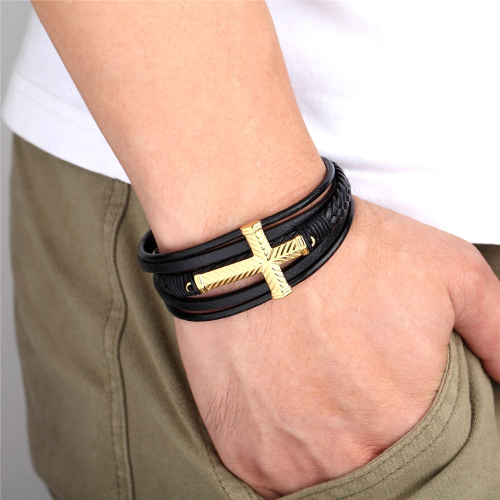New Wholesale Luxury Chakra Bracelet Men Bracelet Fashion Charm Cross Stainless Steel Bracelet Jewelry Best Gifts for Christmas