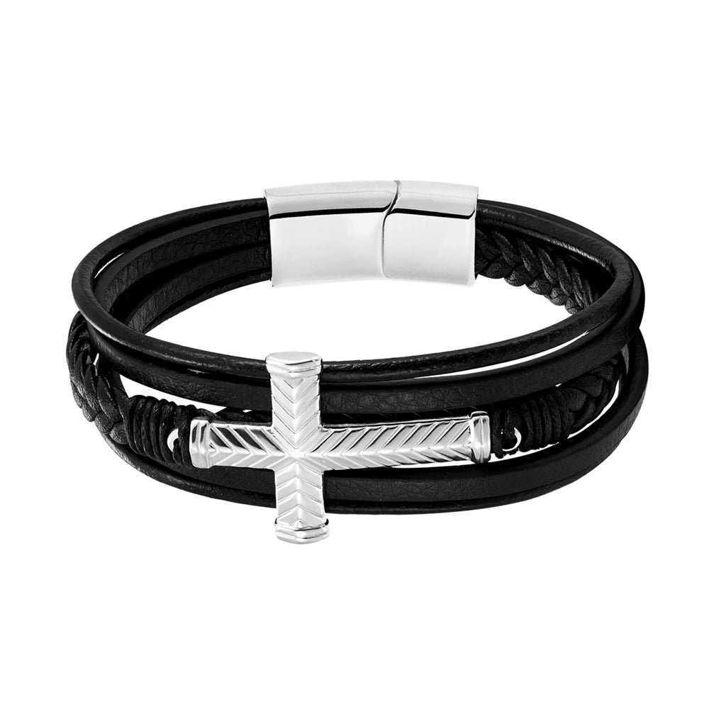 New Wholesale Luxury Chakra Bracelet Men Bracelet Fashion Charm Cross Stainless Steel Bracelet Jewelry Best Gifts for Christmas