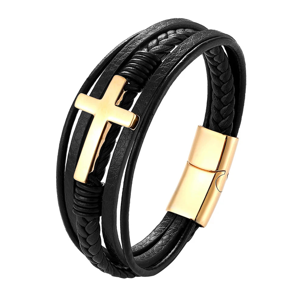 New Wholesale Luxury Chakra Bracelet Men Bracelet Fashion Charm Cross Stainless Steel Bracelet Jewelry Best Gifts for Christmas