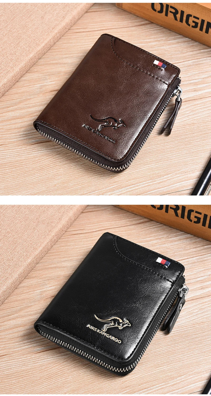 Men's Wallet PU Leather Business Card Holder Zipper Purse for Men RFID Protection Purses Luxury Designer Money Bag Male Gift