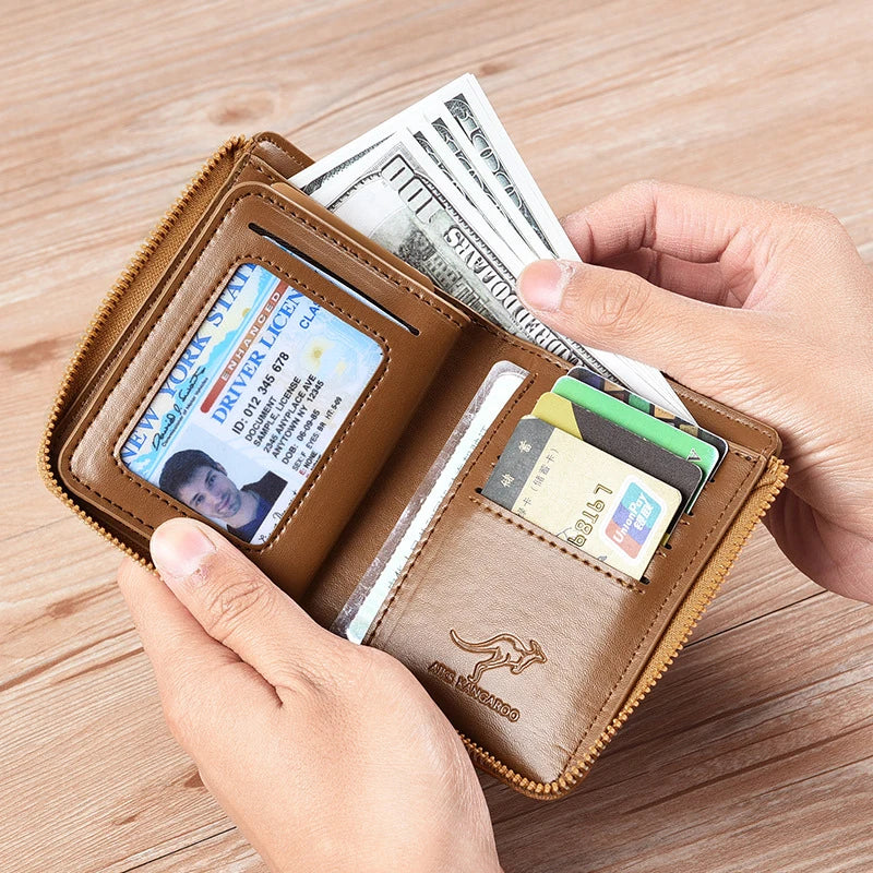 Men's Wallet PU Leather Business Card Holder Zipper Purse for Men RFID Protection Purses Luxury Designer Money Bag Male Gift