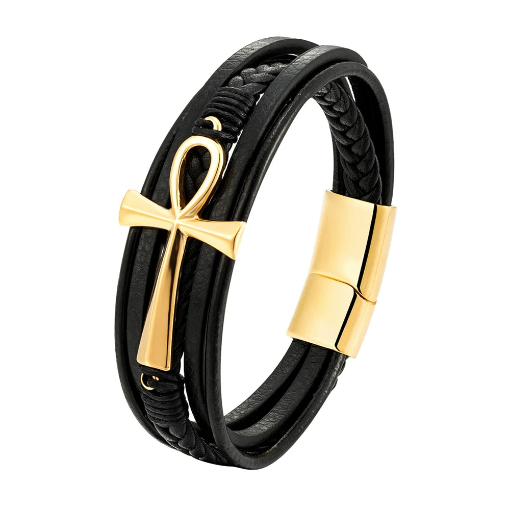 New Wholesale Luxury Chakra Bracelet Men Bracelet Fashion Charm Cross Stainless Steel Bracelet Jewelry Best Gifts for Christmas