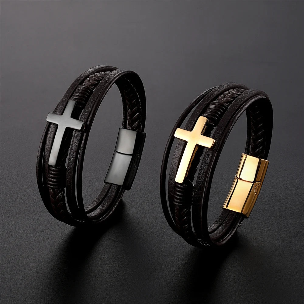 New Wholesale Luxury Chakra Bracelet Men Bracelet Fashion Charm Cross Stainless Steel Bracelet Jewelry Best Gifts for Christmas