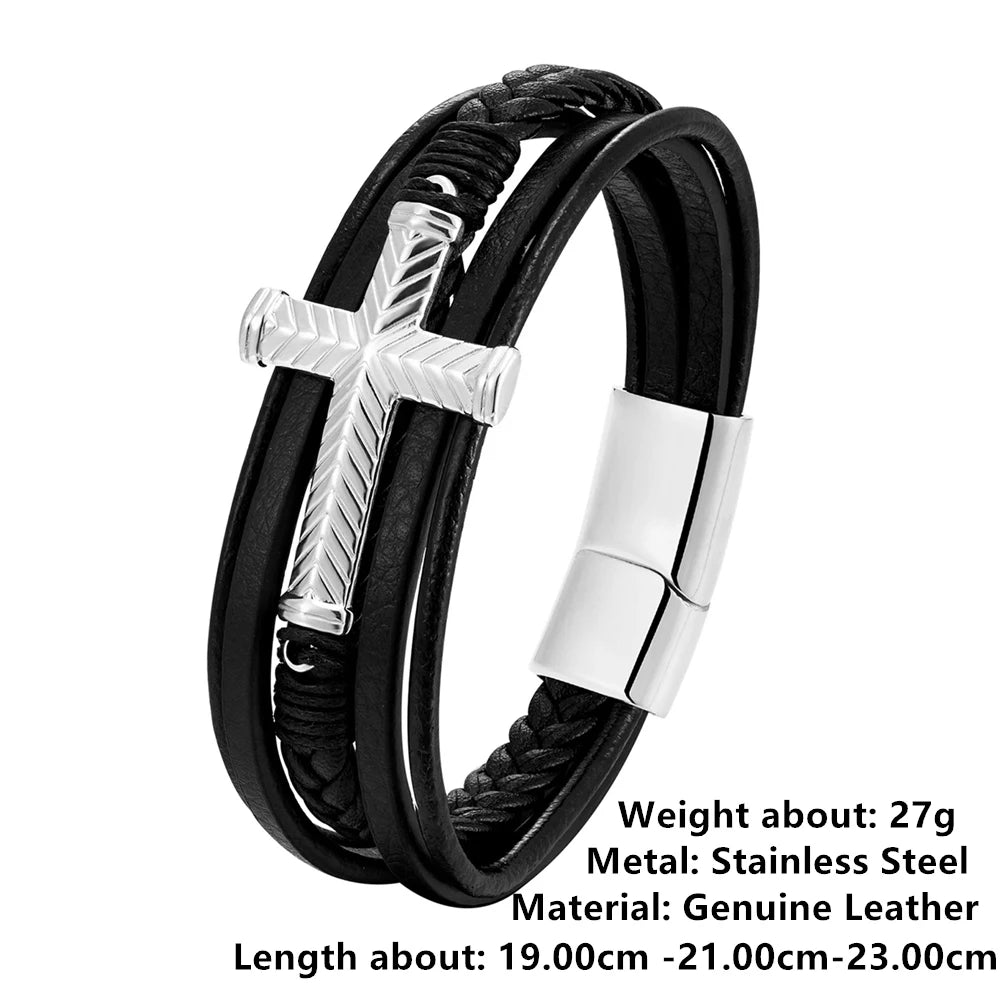 New Wholesale Luxury Chakra Bracelet Men Bracelet Fashion Charm Cross Stainless Steel Bracelet Jewelry Best Gifts for Christmas