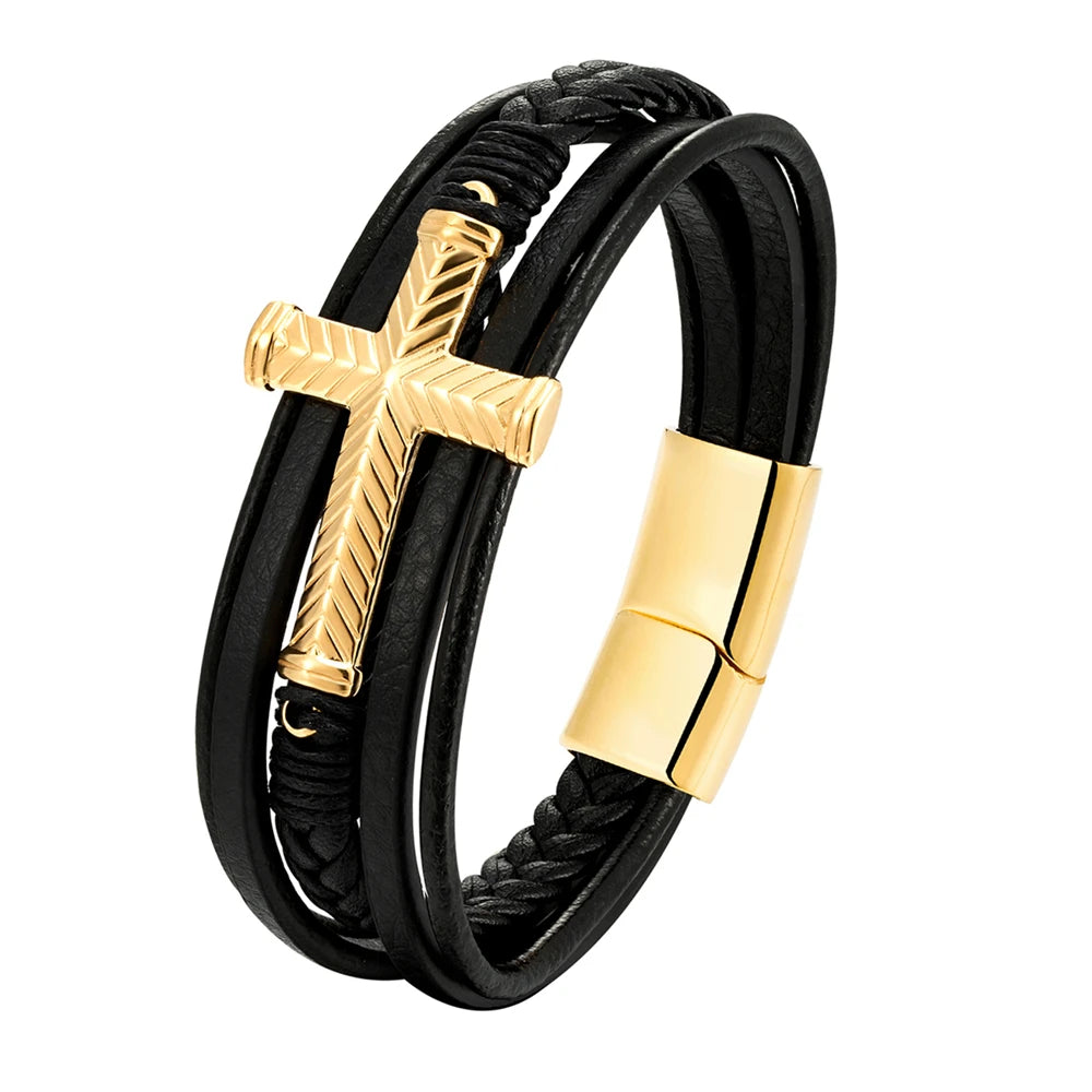 New Wholesale Luxury Chakra Bracelet Men Bracelet Fashion Charm Cross Stainless Steel Bracelet Jewelry Best Gifts for Christmas