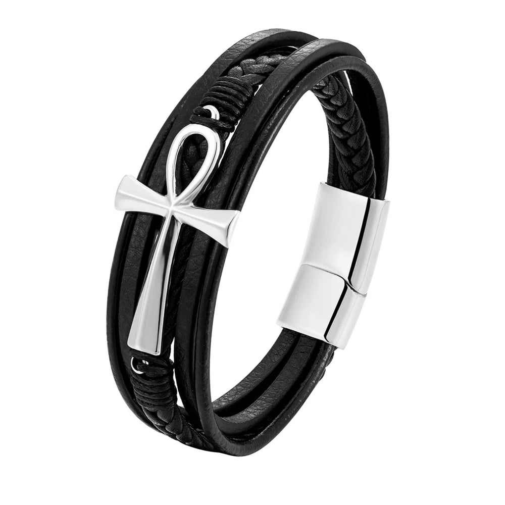 New Wholesale Luxury Chakra Bracelet Men Bracelet Fashion Charm Cross Stainless Steel Bracelet Jewelry Best Gifts for Christmas