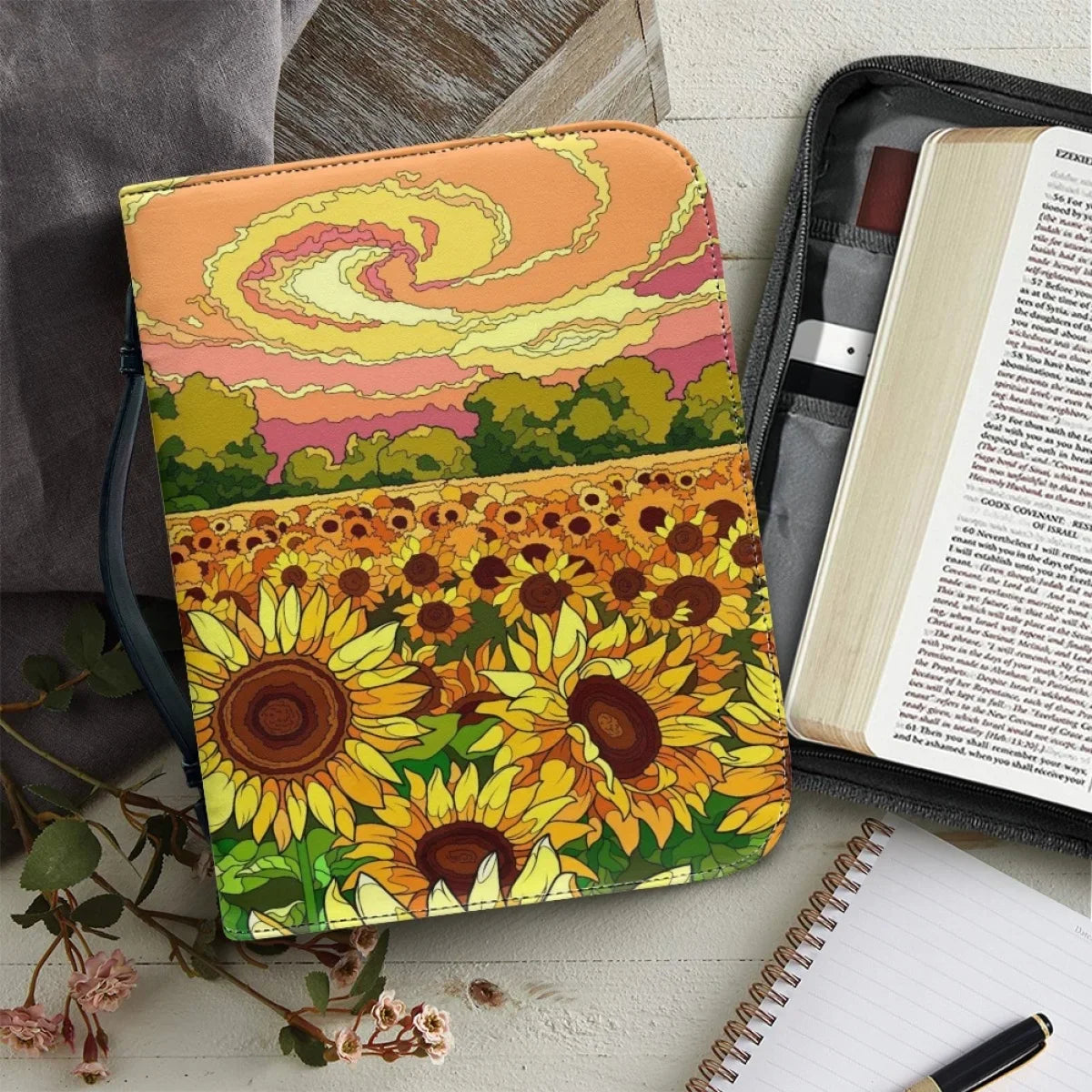 Christianity Church Bible Bag Jesus Lion Cross Bible Verse Design Bible Cover Case for Women PU Leather Book Holy Storage Boxes