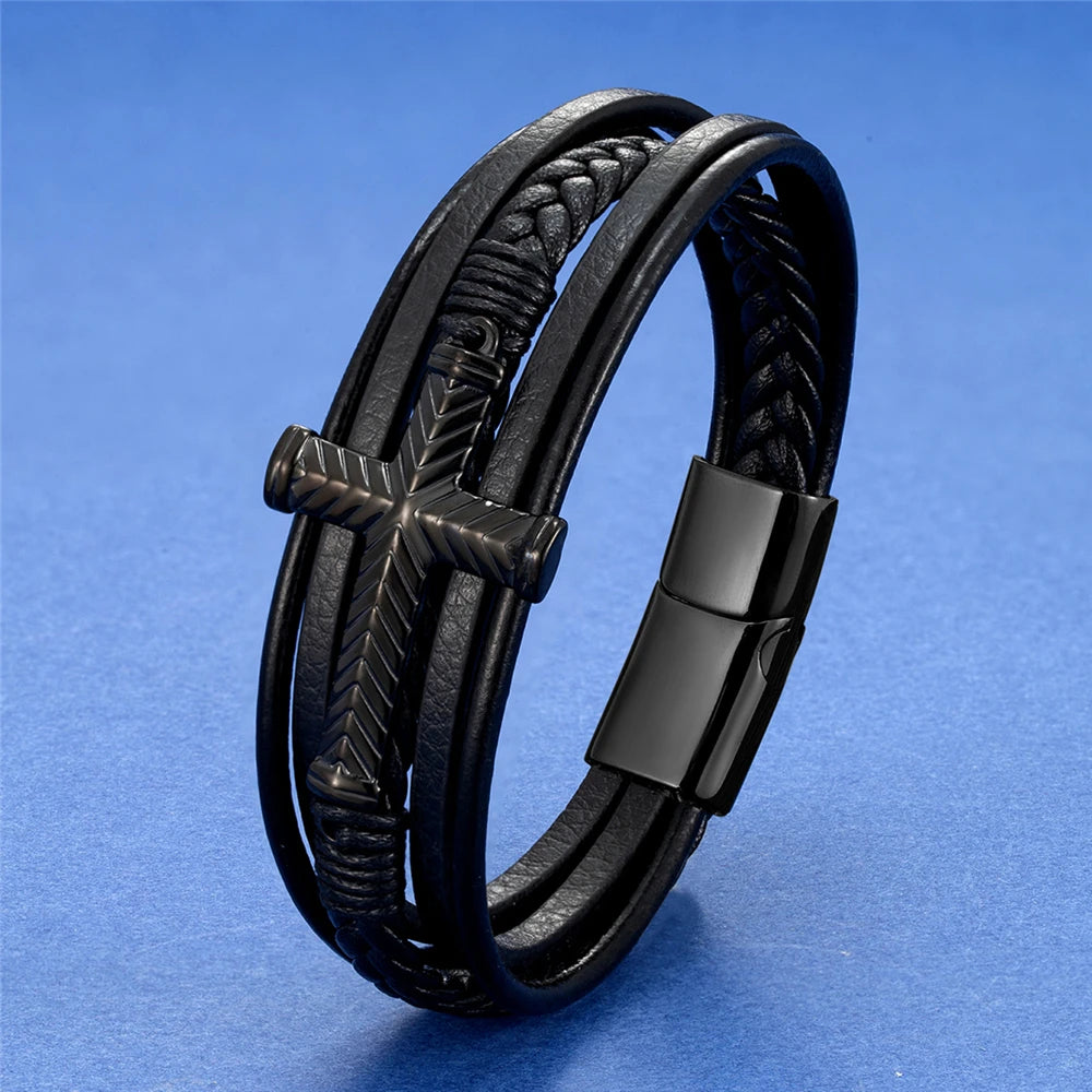 New Wholesale Luxury Chakra Bracelet Men Bracelet Fashion Charm Cross Stainless Steel Bracelet Jewelry Best Gifts for Christmas