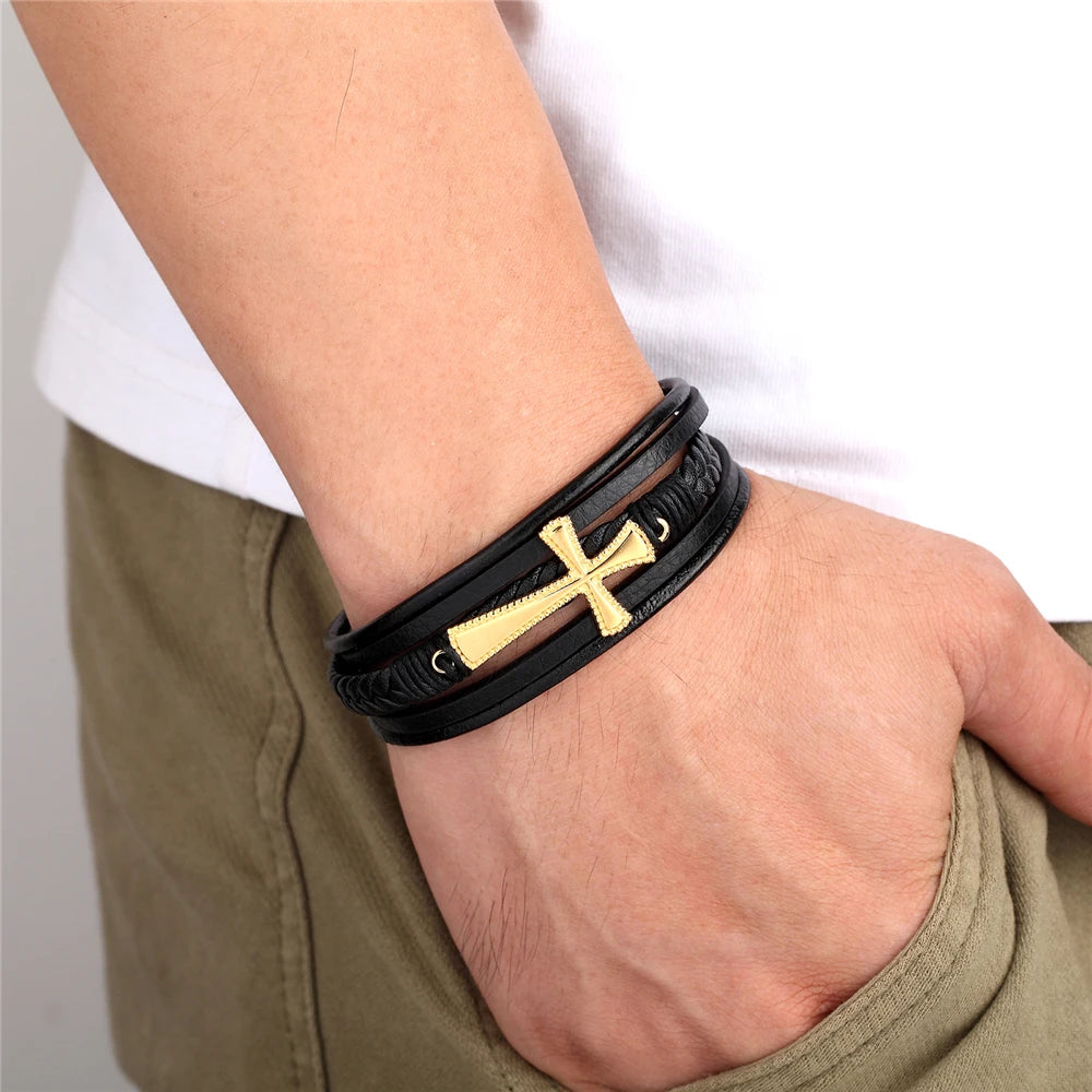 New Wholesale Luxury Chakra Bracelet Men Bracelet Fashion Charm Cross Stainless Steel Bracelet Jewelry Best Gifts for Christmas