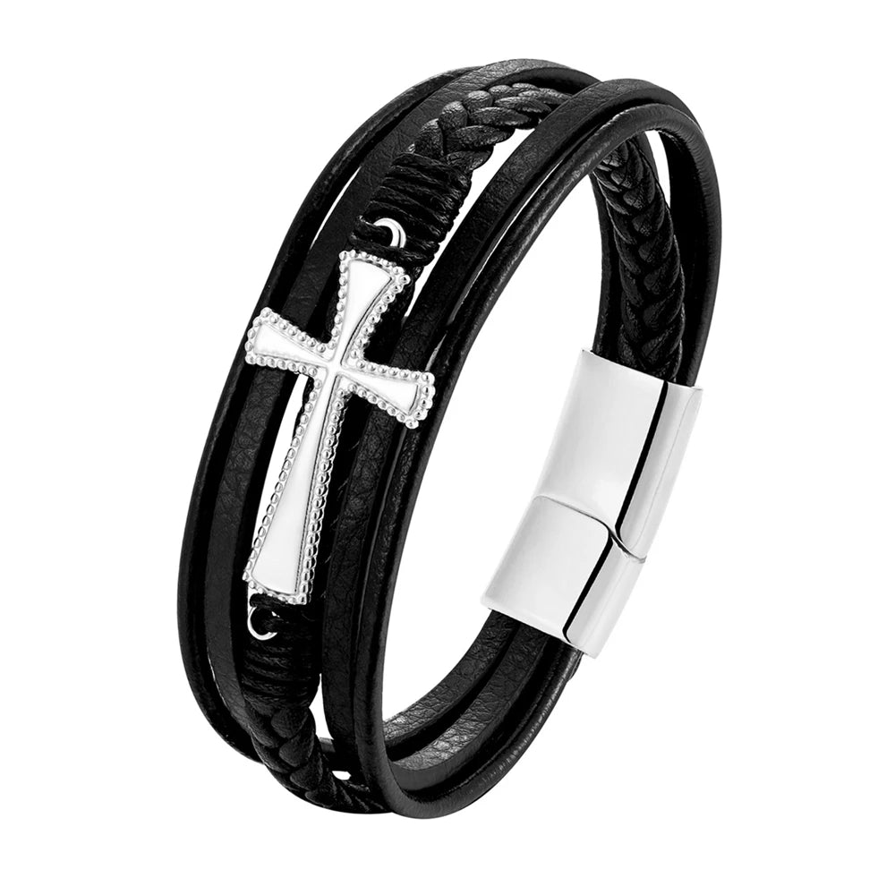 New Wholesale Luxury Chakra Bracelet Men Bracelet Fashion Charm Cross Stainless Steel Bracelet Jewelry Best Gifts for Christmas