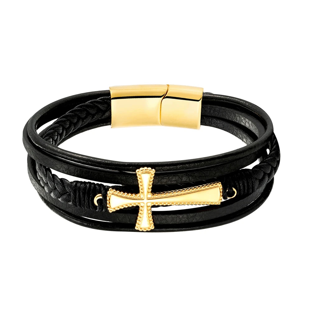 New Wholesale Luxury Chakra Bracelet Men Bracelet Fashion Charm Cross Stainless Steel Bracelet Jewelry Best Gifts for Christmas