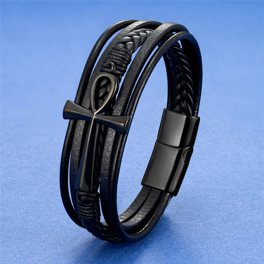 New Wholesale Luxury Chakra Bracelet Men Bracelet Fashion Charm Cross Stainless Steel Bracelet Jewelry Best Gifts for Christmas