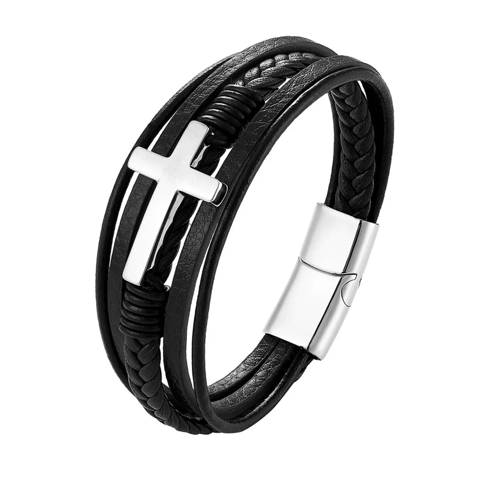 New Wholesale Luxury Chakra Bracelet Men Bracelet Fashion Charm Cross Stainless Steel Bracelet Jewelry Best Gifts for Christmas