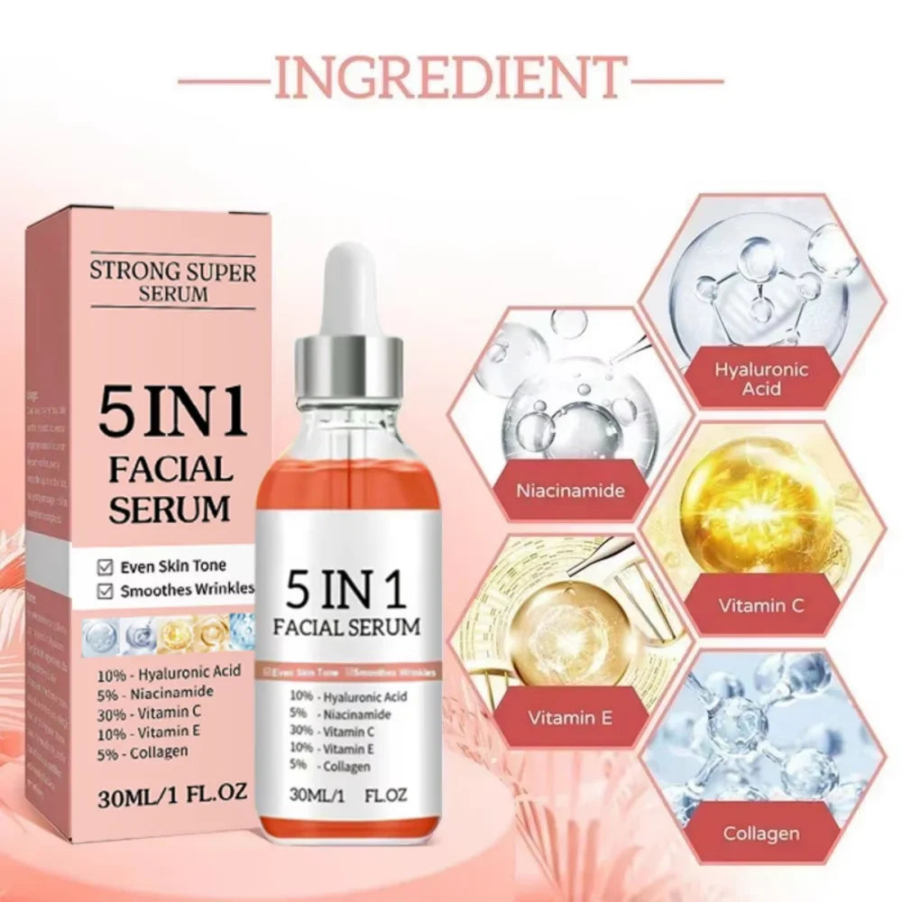 5 In 1 Hyaluronic Acid Face Serum Moisturizing Vitamin C collagen Lightning Facial Serum Shrink Pores Skin Care