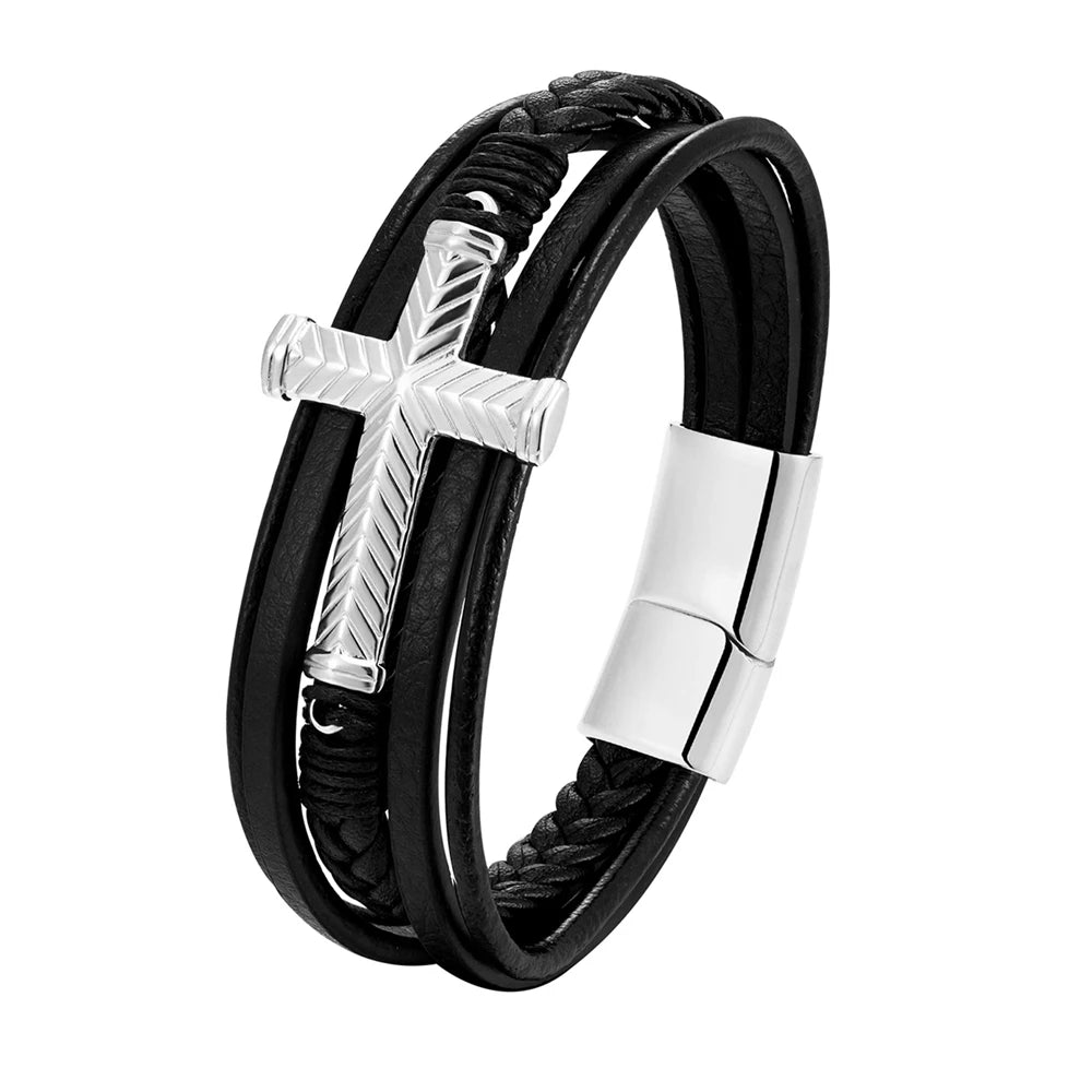 New Wholesale Luxury Chakra Bracelet Men Bracelet Fashion Charm Cross Stainless Steel Bracelet Jewelry Best Gifts for Christmas