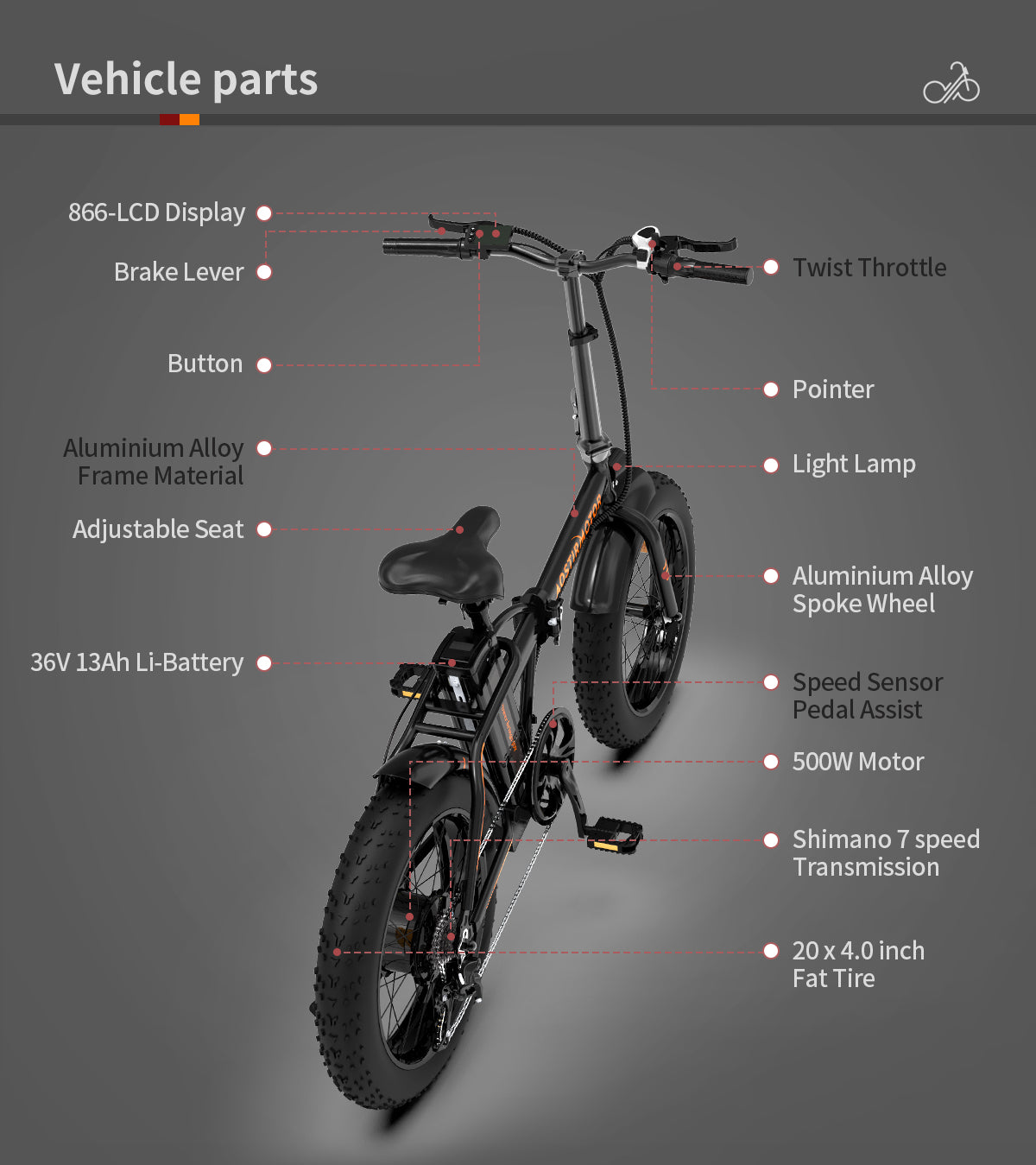 US Spot Aostirmotor 500W 36V/12.5Ah Electric Folding Bike 20*4" Fat Tire City E-bike