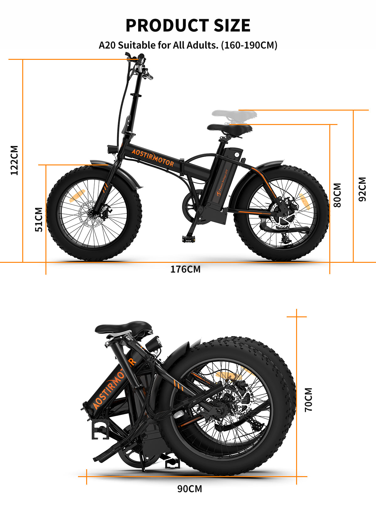 US Spot Aostirmotor 500W 36V/12.5Ah Electric Folding Bike 20*4" Fat Tire City E-bike