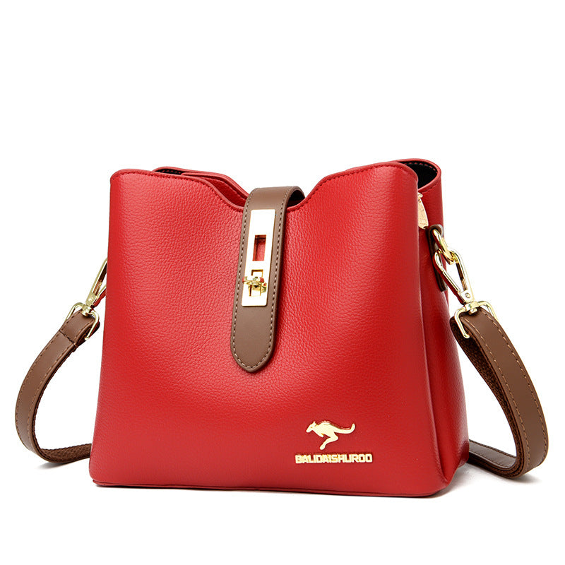 Three-layer Contrasting Color Large-capacity Women's Bag Popular Women's One-shoulder Bucket Bag