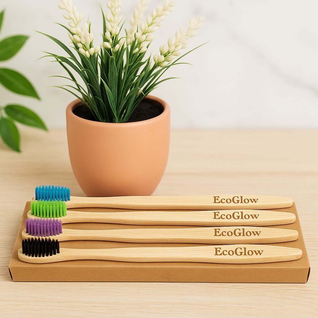 EcoGlow Bamboo Toothbrush β 4 Pack Biodegradable | Eco-Friendly | BPA-Free Soft Bristles