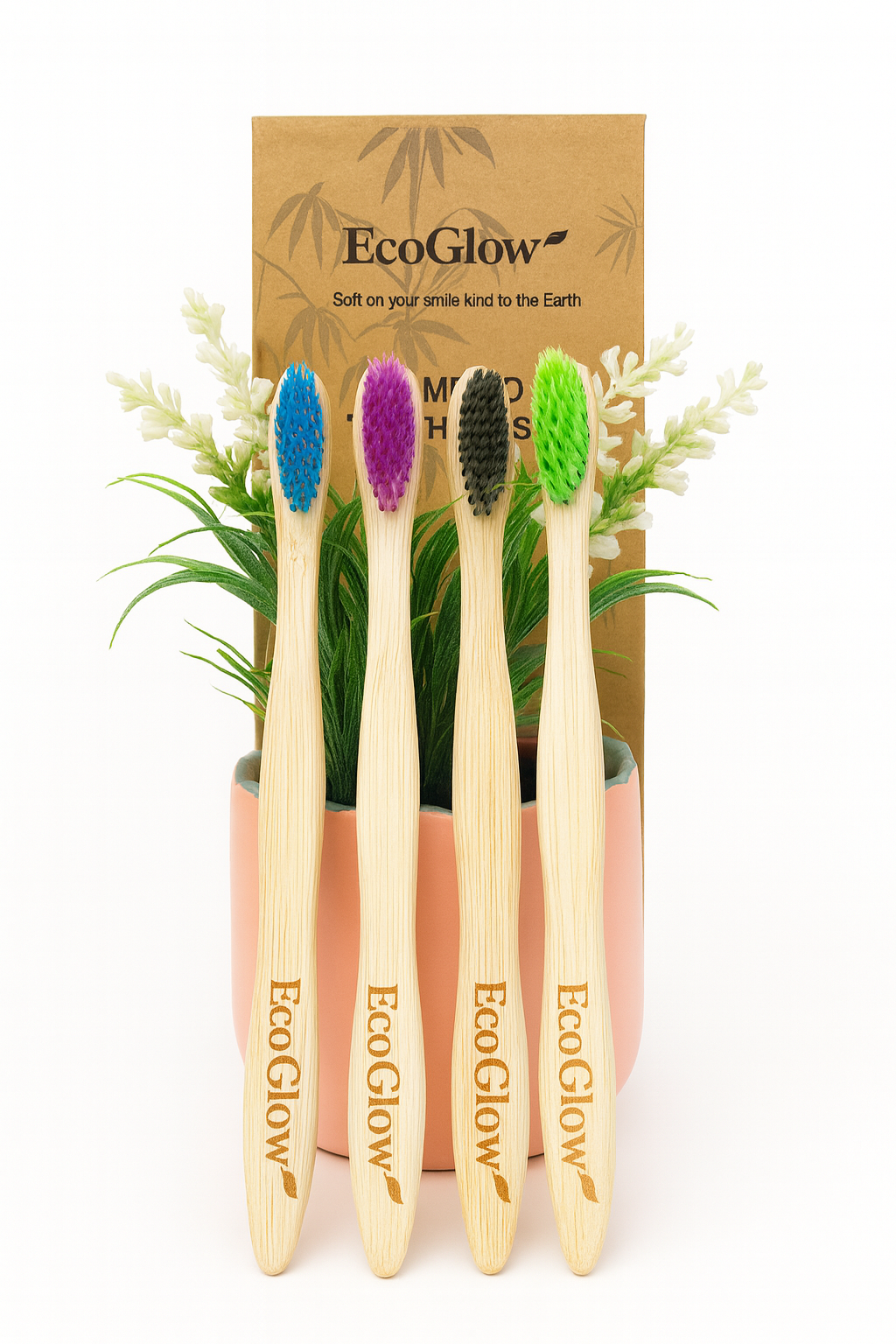 EcoGlow Bamboo Toothbrush β 4 Pack Biodegradable | Eco-Friendly | BPA-Free Soft Bristles