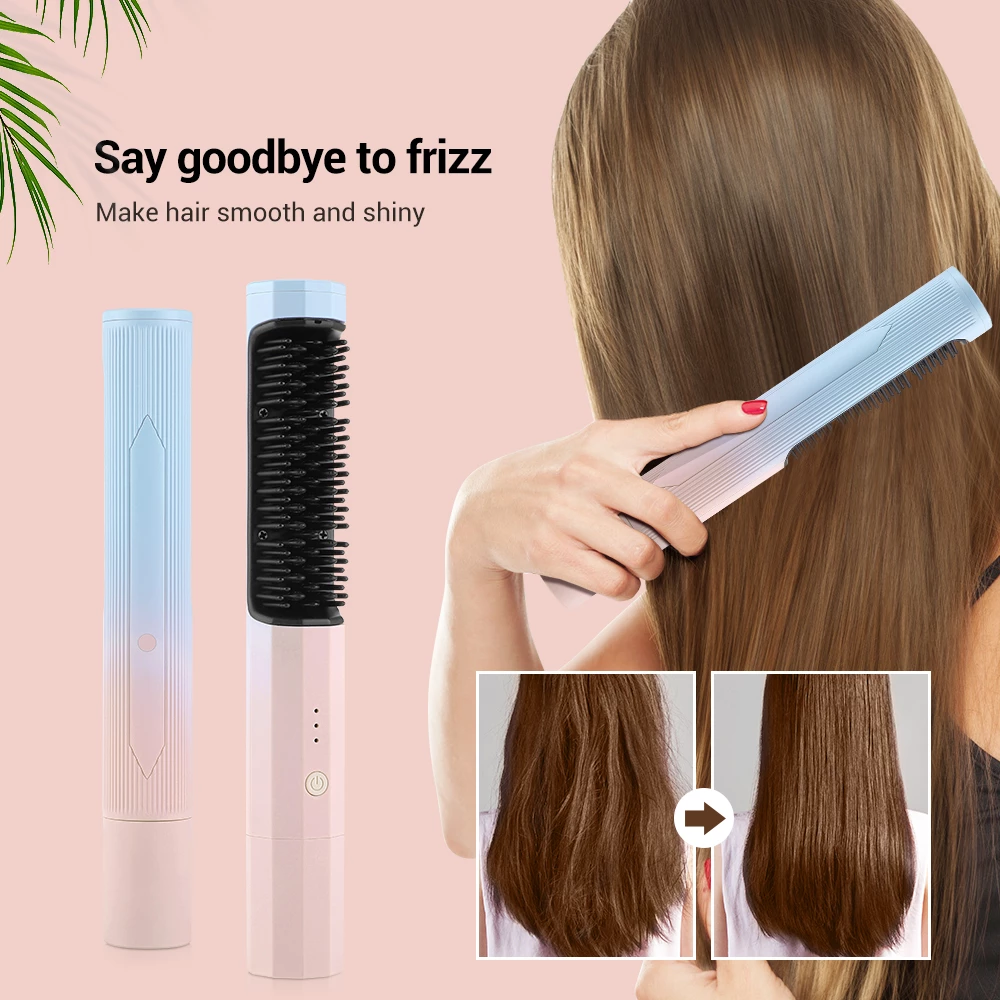 USB Wireless Hair Straightening Comb Home Rechargeable Hair Straightener Curl Straight Dual-use Comb Straightener Travel Portable Curly Hair
