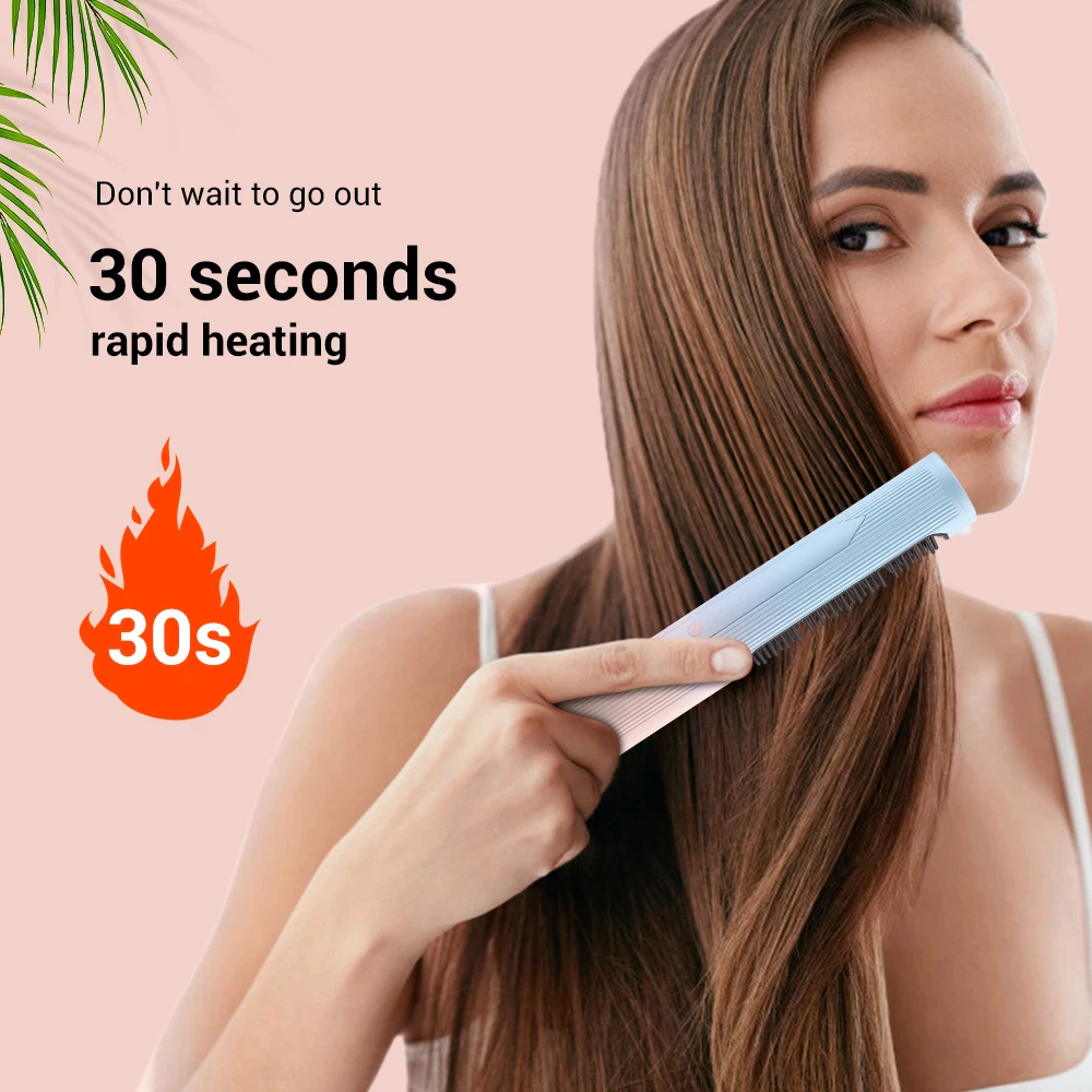 USB Wireless Hair Straightening Comb Home Rechargeable Hair Straightener Curl Straight Dual-use Comb Straightener Travel Portable Curly Hair