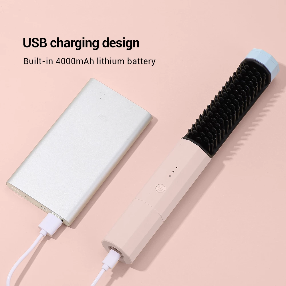 USB Wireless Hair Straightening Comb Home Rechargeable Hair Straightener Curl Straight Dual-use Comb Straightener Travel Portable Curly Hair