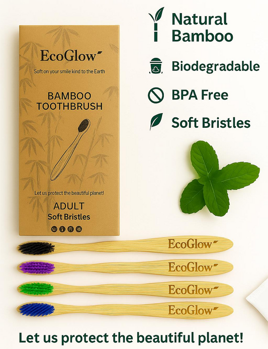 EcoGlow Bamboo Toothbrush – 4 Pack  Biodegradable | Eco-Friendly | BPA-Free Soft Bristles