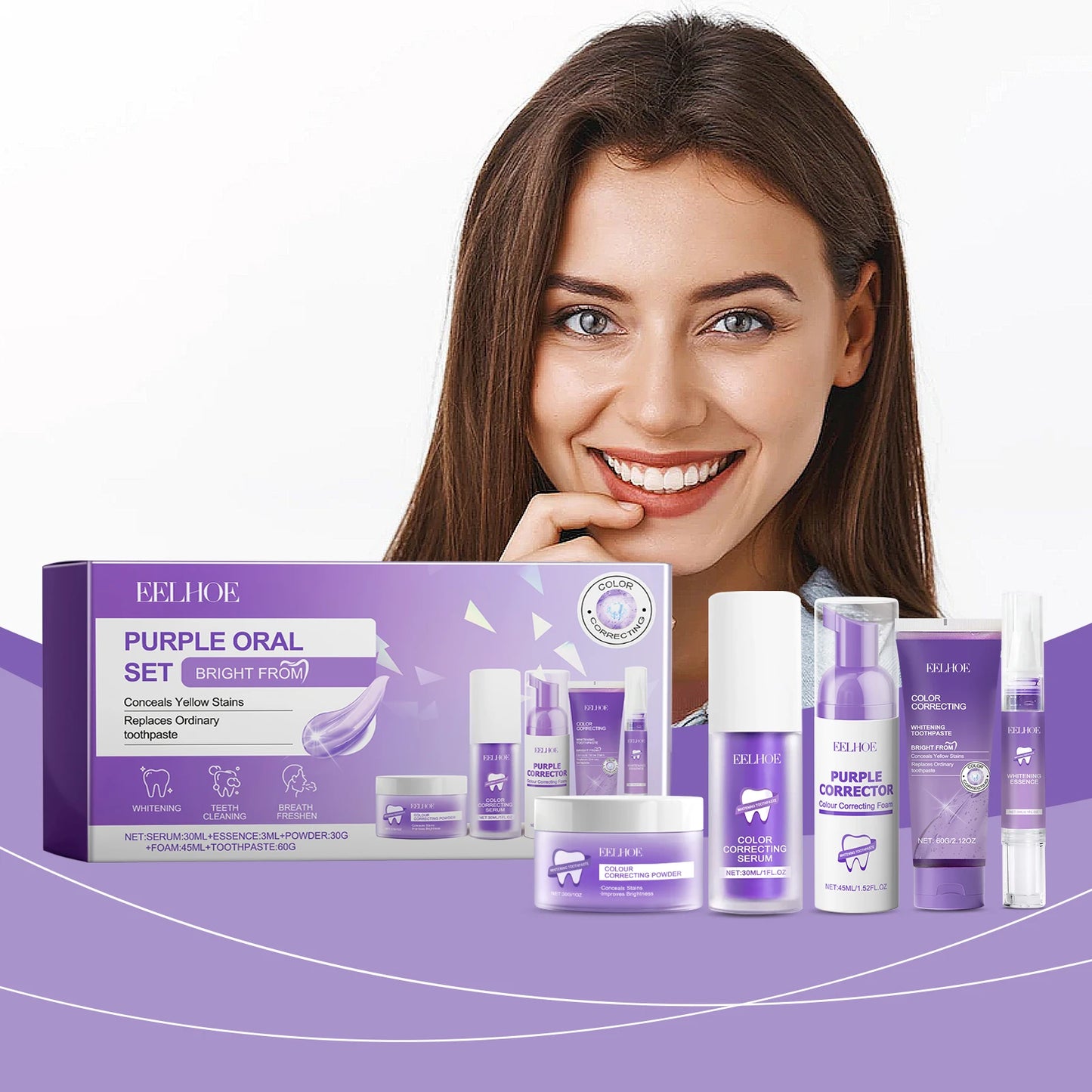 Eelhoe Purple Toned Teeth Care Set Multi-Purpose Oral Hygiene Products for Clean Teeth and Fresh Breath