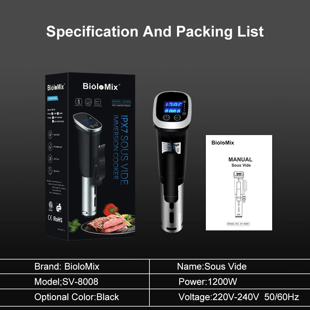BioloMix 2.55 Generation IPX7 Waterproof Vacuum Sous Vide Cooker Immersion Circulator Accurate Cooking With LED Digital Display