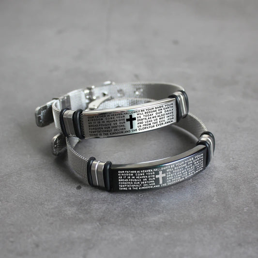Men's Stainless Steel Fashion Mesh Strap Bracelet, Jesus Christianity, Scripture Bracelet, Customizable Logo