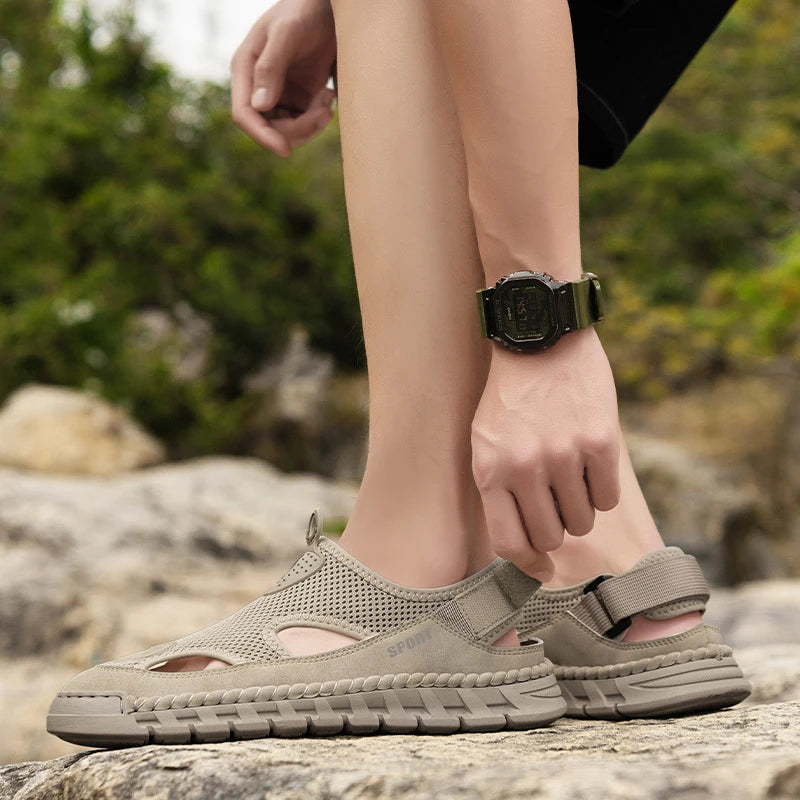 Summer Sandals Shoes Men Outdoor Breathable Lightweight Low-top Shoes Men Anti-slip Flat Water-resistant Hiking Casual Shoes Men