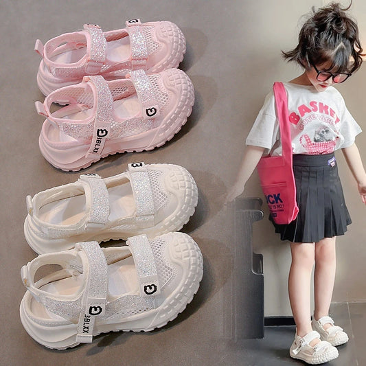 Summer Girls' Sports Sandals Comfortable and Soft Non-Slip and Breathable Outdoor Sports Sandals with Rhinestone Decorations