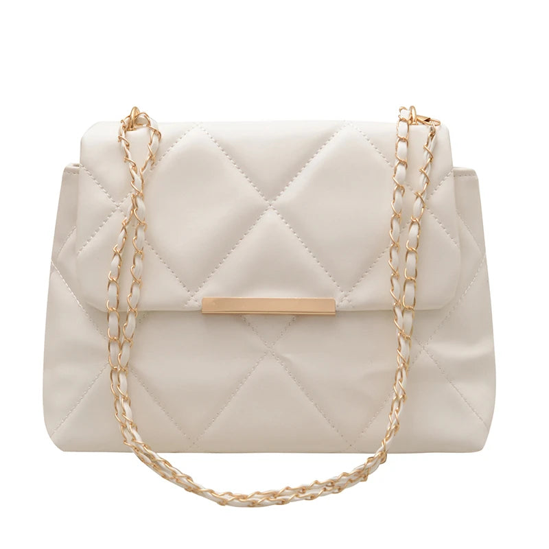 Ladies' fashionable diamond grid embroidered thread embossed flip shoulder bag, trendy and versatile new commuter square bag